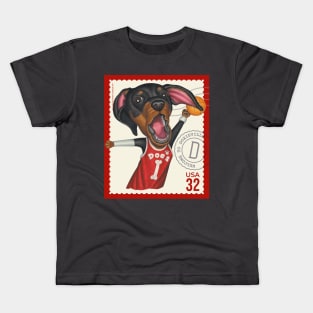 Funny cute dachshund doxie with basketball Kids T-Shirt